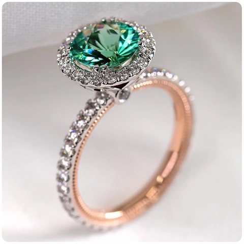 Round Gemstone Ring Copper Zircon Halo Micro Pave Dual Tone Hollow Luxury Jewelry For Women Elegant Accessory