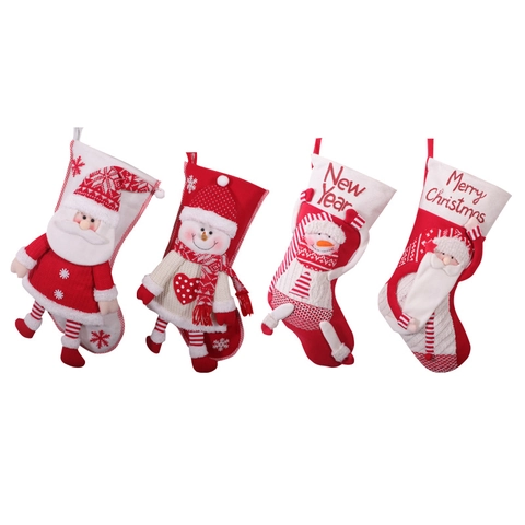 Calze Di Natale 3D Babbo Natale Pupazzo Di Neve Lavorato A Maglia Peluche Pendente Decorazione Festa Sacchetti Regalo Rosso Bianco