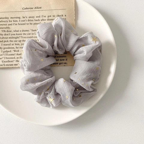 Scrunchies in Chiffon con Stelle Dorate Stile Coreano Elastici per Capelli Arricciati Accessori per Capelli Donna Ragazza Decorativi