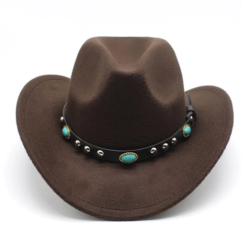 Cappello da Cowboy Western Vintage per Uomo Donna Cappello Fedora Jazz in Feltro di Lana Con Fascia in Pelle Turchese e Borchie