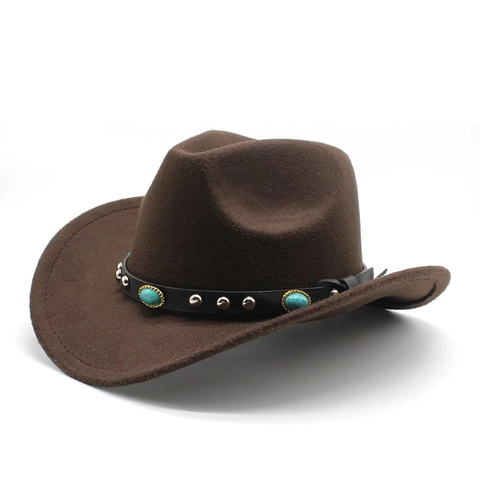 Cappello da Cowboy Western Vintage per Uomo Donna Cappello Fedora Jazz in Feltro di Lana Con Fascia in Pelle Turchese e Borchie