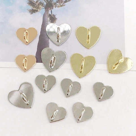 Alloy Heart Rectangle Metal Buckle Buttons DIY Jewelry Findings Smooth Shiny Rhinestone Sewing For Handmade Accessories