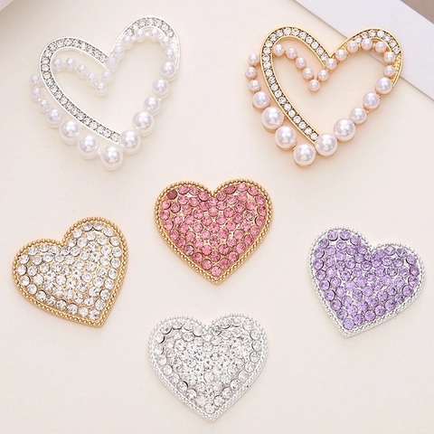 Ciondoli DIY In Lega A Forma Di Cuore Con Strass E Imitazione Perla Artificial Per Decorazione Scarpe E Telefono Stile Elegante Scintillant