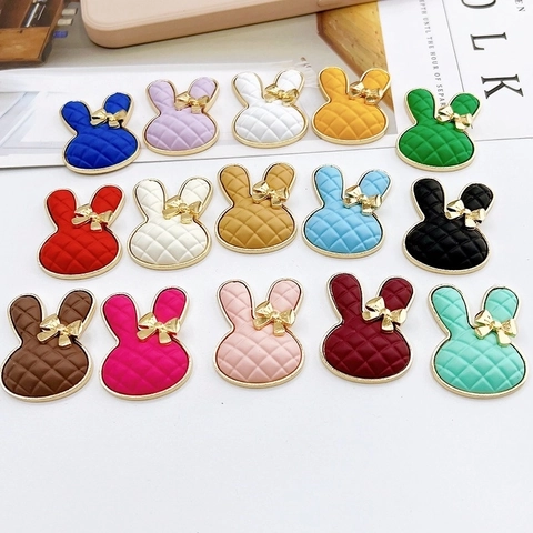 Quilted Rabbit Head Alloy Charms DIY Jewelry For Shoe Phone Case Decoration Candy Colors Cartoon Bow-knot Accessory