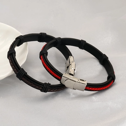 Vintage Geflochtenes Lederarmband Mit Edelstahlverschluss Punk Casual Mode Schmuck Für Männer Und Frauen