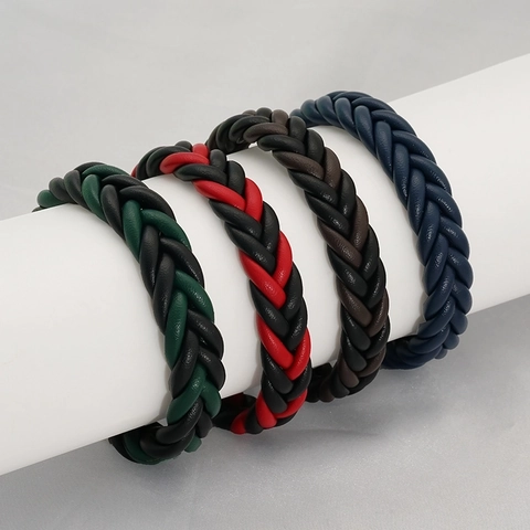 Bracciale In Pelle Intrecciata Uomo Chiusura Magnetica In Acciaio Inossidabile Corda A Mano Retro Multicolore Gioielli