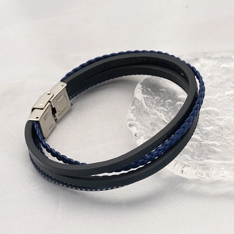 Pulsera De Cuero Trenzado Multicapa Para Hombre Con Cierre Magnético De Acero Inoxidable Estilo Punk Minimalista