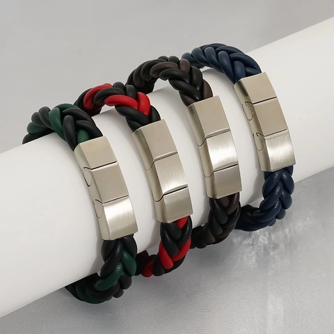 Bracciale In Pelle Intrecciata Uomo Chiusura Magnetica In Acciaio Inossidabile Corda A Mano Retro Multicolore Gioielli
