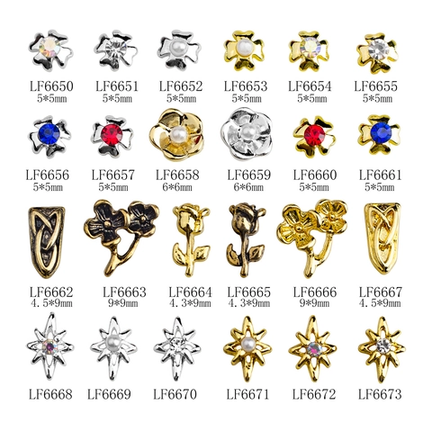 Nail Art Charms Alloy Metal Rose Flower Star Rhinestone Artificial Pearl Decorations For Manicure DIY Designs Retro Style