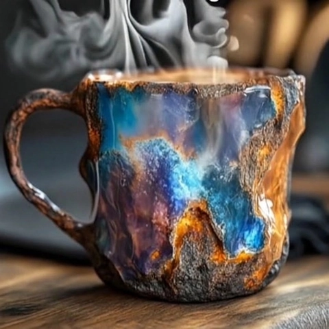 Taza de Café Creativa de Cristal Mineral Resina Sintética Textura de Piedra Natural Con Forro de Acero Inoxidable Estilo de Piedra Preciosa Taza para Beber para Decoración de Oficina en Casa Regalo