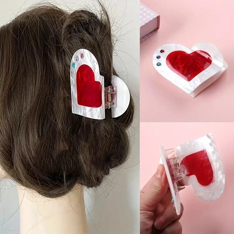 Molletta Per Capelli A Forma Di Cuore Acrilico Strass Texture Marmo Shark Clip Elegante Accessori Donne Ragazze