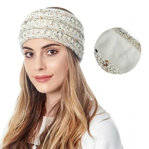 Damen Winter Strick Stirnband Fleece Gefüttert Warm Häkelstrick Ohrenschützer Konfetti Zopfmuster Haarband Outdoor Zubehör