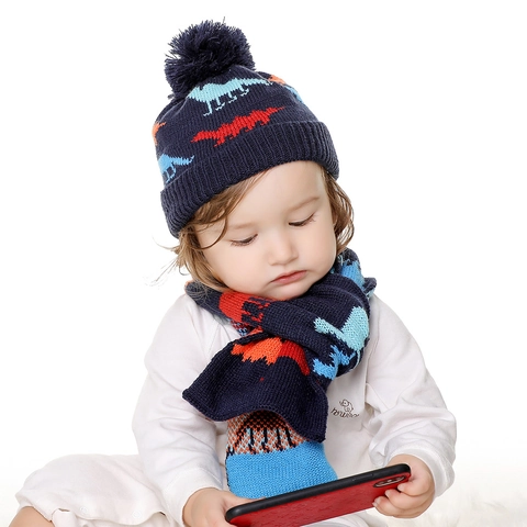 Bonnet En Tricot Pour Enfants Doublure En Coton Acrylique Chaud Hiver Mignon Pompon Divers Motifs Jacquard Pour Bambins