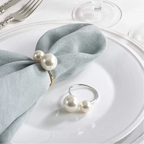Portatovaglioli In Metallo Con Künstliche Perle Sintetiche Design Elegante A Doppia Perla Artificial Per Matrimonio Banchetto Natale Decorazione Tavola