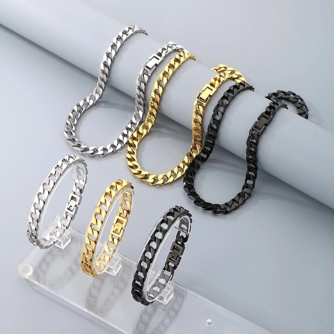 Collar Y Pulsera De Eslabones Cubanos Para Hombre Acero Inoxidable Titanio Pulido Hip Hop Accesorio
