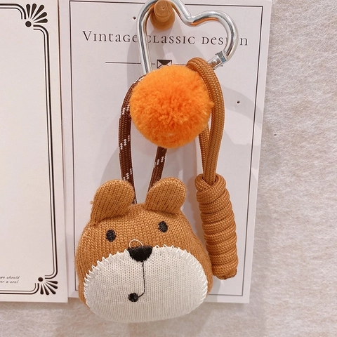 Cute Fabric Forest Animal Keychain Plush Doll Dog Bear Bag Pendant With Woven Rope Heart Shape Metal Hook For Women Girls Gift
