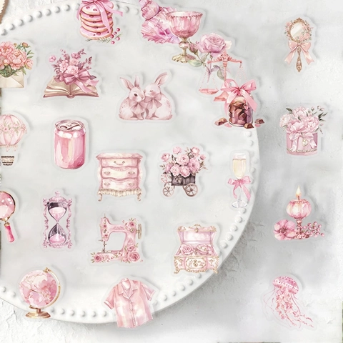 Rosa Märchen Wasserfeste PET Aufkleber Süße Aquarell Tier Blumen Schreibwaren Ästhetische Sticker Für Journal Laptop DIY Dekor