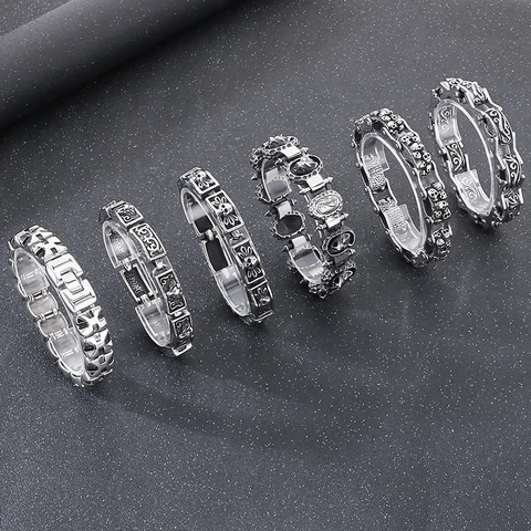 Men Retro Stainless Steel Link Bracelet Carved Skull Lion Wolf Head Punk Gothic Biker Fashion Jewelry Gift