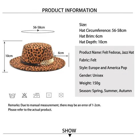 Cappello Boater Con Stampa Leopardata Feltro Di Lana Tesa Larga Cupola Piatta Stile Fedora Vintage Jazz Cap Con Foglia Dorata