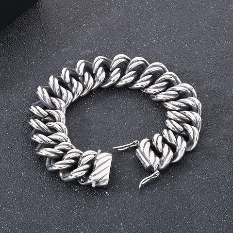 Bracciale Da Uomo Catena Cubana Acciaio Inossidabile Retro Punk Pesante Gioielli Hip Hop