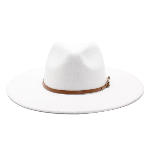 Classic Fedora Hat Woolen Felt Wide Brim Retro Jazz Style With Leather Belt Buckle For Men Women Vintage