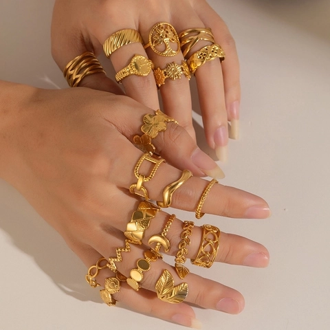 Anelli Aperti Geometrici Placcati Oro 18K Acciaio Inossidabile Regolabili Accessori Per Gioielli Da Donna