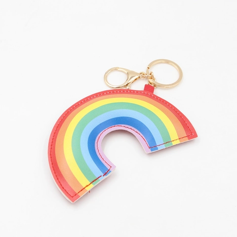 Rainbow Bag Charm Keychain PU Leather Colorful Cartoon Smiling Cloud Pendant For Women Girls Bag Decoration