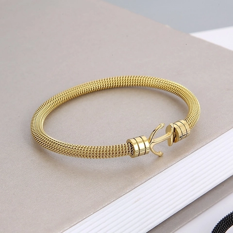 Pulsera Con Cierre De Ancla Náutica Acero Inoxidable Malla Trenzada Brazalete Moda Joyería Unisex Regalo