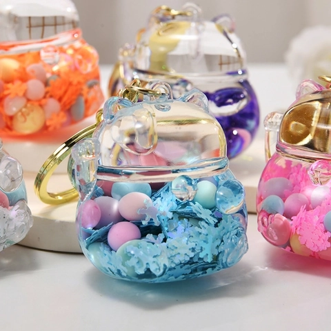 Portachiavi Gatto Della Fortuna Acrilico Sabbie Mobili Liquido Galleggiante Ciondolo Zaino Kawaii Maneki Neko Trasparente