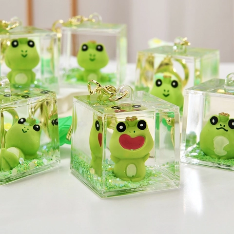 Portachiavi a Forma di Rana Carino con Sabbie Mobili a Olio Liquido Ciondolo in Acrilico per Donna Ciondolo Zaino con Cinturino in Silicone