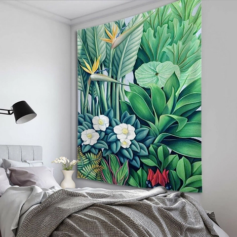 Tapiz De Pared Decorativo Poliéster Planta Tropical Flor Libélula Vintage Tela Fondo Estética Colgante Para Dormitorio