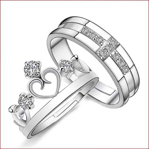 Anillos de Pareja de Cobre con Strass Corona Corazón Cruz Ajustable Abierto Anillos para Hombres Mujeres Amante Compromiso Joyería Regalo