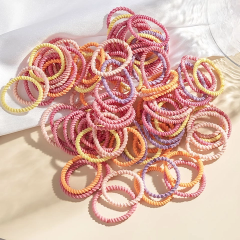 Kids Elastic Hair Ties Seamless High Stretch Rubber Bands Hair Rings Macaron Colors Threaded Ponytail Holders For Girls Toddlers
