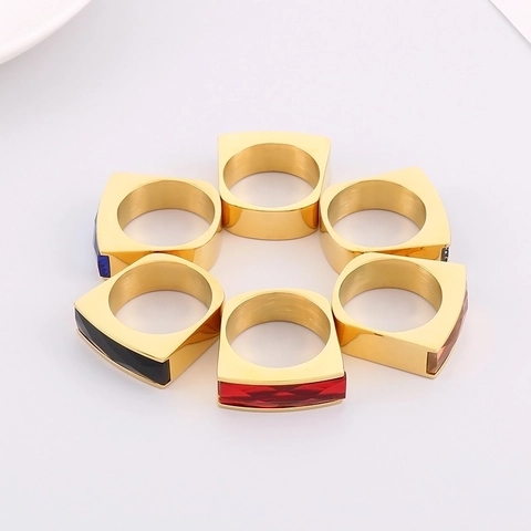 Rechteckiger Edelstein Ring Edelstahl 18K Vergoldet Geometrischer Luxus Modeschmuck Damen Herren