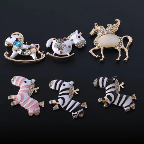 Animal Charms Alloy Rhinestone Enamel Zebra Unicorn Rocking Horse DIY Jewelry Phone Case Decor Handcrafted Accessories