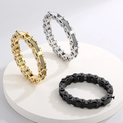 Bracelet Chaîne De Vélo Pour Homme Acier Inoxydable 316L Style Industriel Hip Hop Motard Bijou Tendance
