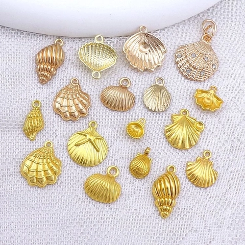 Thème Océan Coquillage Conque Étoile De Mer Breloques Alliage De Zinc Métal Strass Pendentifs Pour Création De Bijoux DIY Or Or Rose