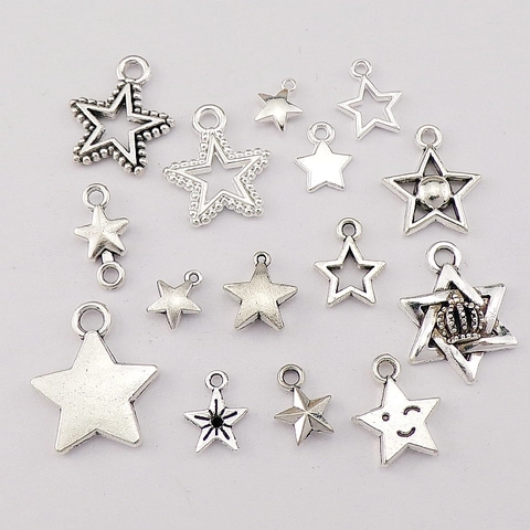 Antique Silver Star Charms Zinc Alloy Hollow Solid Pendants For DIY Jewelry Making Bracelet Necklace Earrings Retro Accessories