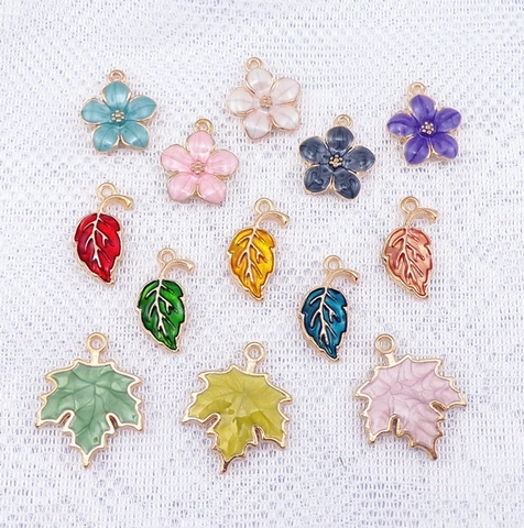 Ciondoli Fiore Foglia Lega Zinco Smalto Pendenti Per Creazione Gioielli DIY Orecchini Collana Artigianato