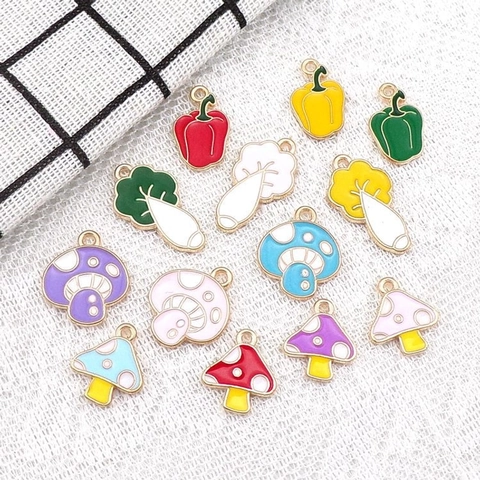 Charmes De Légumes En Émail Alliage Champignon Piment Chou Forme Pendentifs Pour DIY Création De Bijoux