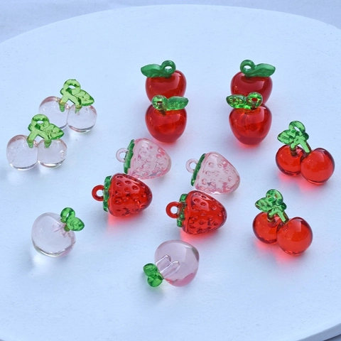 Fruit Shape Charms Acrylic Resin Pendants Strawberry Cherry Peach Apple For DIY Jewelry Making Earrings Necklace Craft