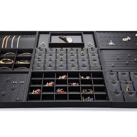 Brushed PU Leather Jewelry Display Organizer For Rings Necklaces Bracelets Pendants Showcase Storage Holders