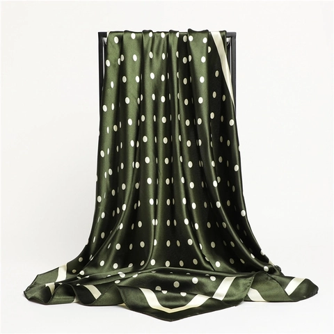 Korean Fashion Polka Dot Paisley Pattern Satin Square Scarf Women Large Smooth Polyester Silk Like Shawl Sun Protection Scarf