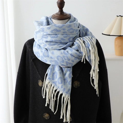 Sciarpa Leopardata Moda Imitazione Cashmere Lunga Nappa Caldo Inverno Scialle Per Donna Stile Pendolare Versatile Spesso