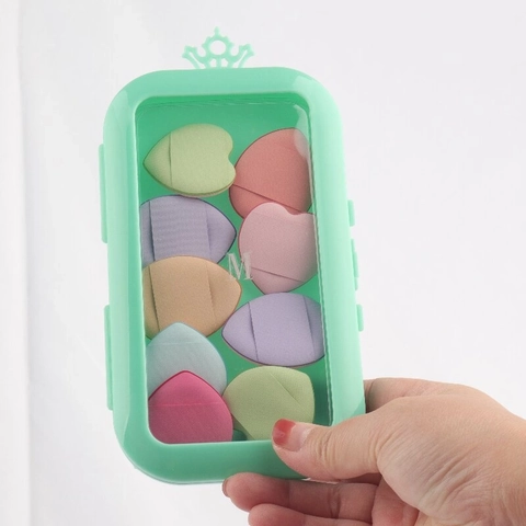 Herzform Mini Finger Puderquaste Hydrophil Nicht Latex Schwämme Mit Kronen Aufbewahrung Bunt Make-up Schönheit
