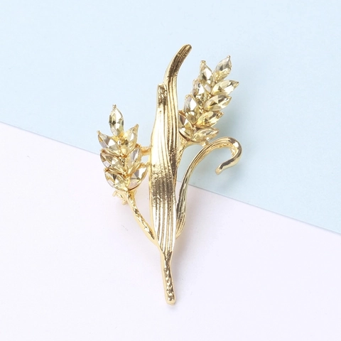 Elegante Spilla a Spiga di Grano Dorata per Donna in Lega con Strass Intarsiati Spilla per Abiti e Sciarpe Accessori Gioielli