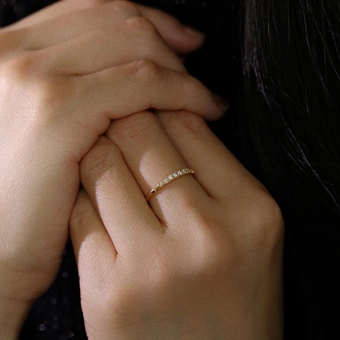 Graduated Zircon Ring 925 Sterling Silver 18K Gold Plated Minimalist Band Jewelry For Women Light Luxury Fashion Style