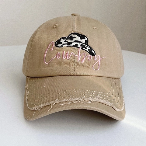 Distressed Cotton Baseball Cap Vintage Cowboy Embroidery Adjustable Sun Protection Casual Hip Hop Peaked Hat For Women Men