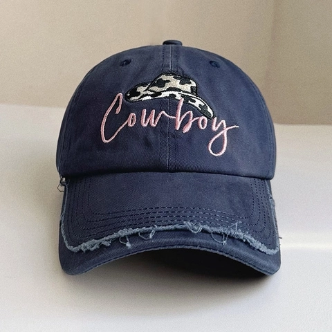 Distressed Cotton Baseball Cap Vintage Cowboy Embroidery Adjustable Sun Protection Casual Hip Hop Peaked Hat For Women Men