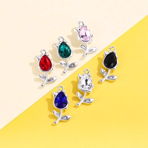 Dijes Colgantes Flor Tulipán Aleación Gota De Agua Gema Colorida Para Bricolaje Collar Pulsera Accesorios Fabricación Joyas